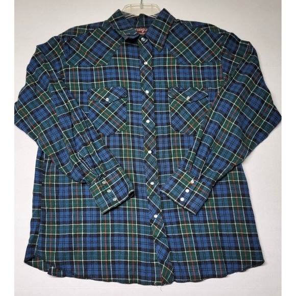 Wrangler Other - Wrangler Western Flannel Shirt Men's XL Pearl Snap Front Plaid Long Sleeve